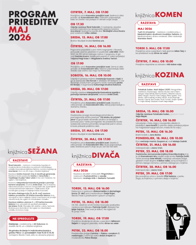 Prgram prireditev za maj 2026